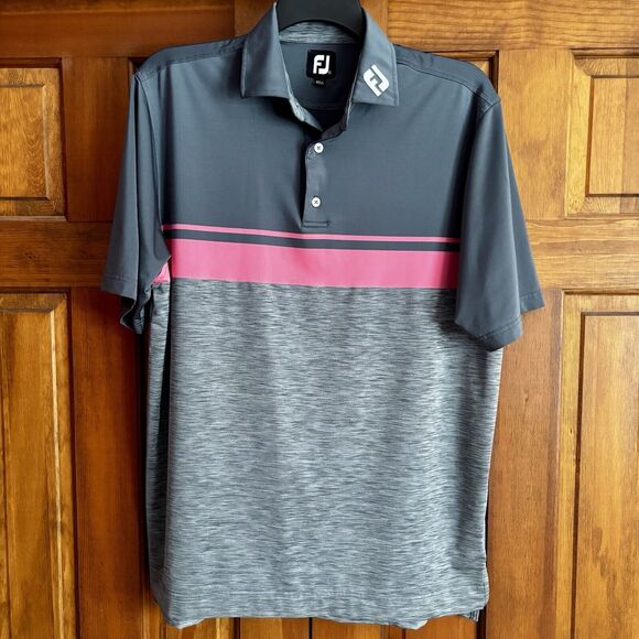 FootJoy FJ Polo Shirt Men's XL Gray Pink Striped Golf Athletic Performance - Picture 1 of 9